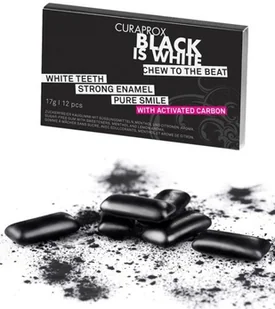 GUM Curaprox Black is White Chewing Wybielająca, czarna guma do żucia z węglem, 12 szt. Gum000011 - Wybielanie zębów - miniaturka - grafika 3
