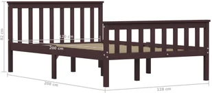 vidaXL Rama łóżka, ciemnobrązowa, lite drewno sosnowe, 120 x 200 cm - Łóżka - miniaturka - grafika 6