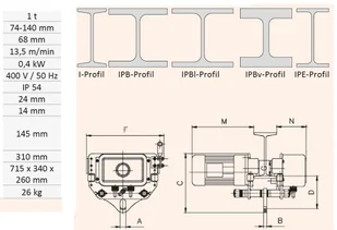 Vidaxl 322 Elektryczna łańcuchowa hakowa Unicraft i z elektycznym wózkiem udźwig 1 T wysokość podnoszenia 6m szerokość szyny 74-180mm) 32276355 76355-uniw - Wciągarki - miniaturka - grafika 4