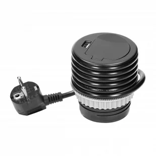 Gniazdo meblowe 6cm wpuszczane w blat z pokrywką, ładowarką USB i przewodem 1,9m, 1x2P+Z, 1xUSB, czarne, wersja Sch OR-AE-1373(GS)/B - Listwy zasilające - miniaturka - grafika 2
