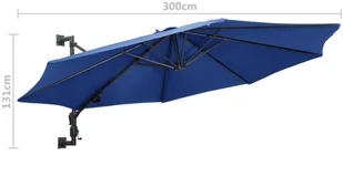 vidaXL Parasol ścienny na metalowym słupku, 300 cm, niebieski vidaXL - Parasole ogrodowe - miniaturka - grafika 8