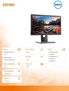 Dell P2018H 19,5" czarny (210-APBK) - Monitory Dell P2018H 19,5" czarny (210-APBK) - Monitory - miniaturka - grafika 3
