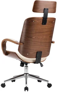 Fotel biurowy, krzesło biurowe vidaXL Krzesło obrotowe z zagłówkiem, kremowe, ekoskóra i gięte drewno - Fotele i krzesła biurowe - miniaturka - grafika 5