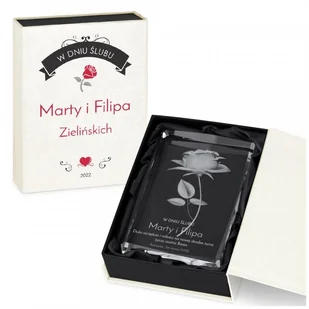 Murrano Kryształ 3D Grawerowany Róża w Personalizowanym Opakowaniu na Ślub KRSZ-R1-007 - Gadżety dla niej i dla niego - miniaturka - grafika 2