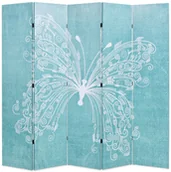 Parawany - vidaXL Składany parawan, 200x180 cm, niebieski z motylem - miniaturka - grafika 1