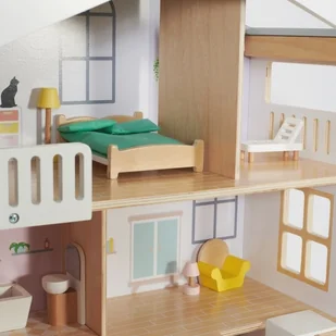 Classic World Duży Drewniany Domek dla Lalek 2 Figurki NATURALNE DREWNO 28 el. CW50552 - Domki dla lalek - miniaturka - grafika 4