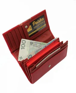 PolskaGalanteria.pl Portfel Damski PolskaGalanteria Długi Suwak Płaski Skóra Naturalna Czerwony z Wstawką Wzór III D14 - Portfele - miniaturka - grafika 4