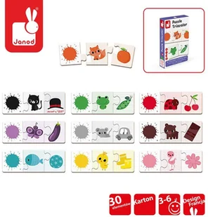 Janod Trzyczęściowe puzzle Kolory 30 elementów, - Klocki - miniaturka - grafika 9