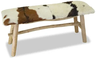 vidaXL Ławka, prawdziwa skóra, drewno tekowe vidaXL - Ławki do przedpokoju - miniaturka - grafika 2