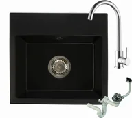 Zlewozmywaki - Brado Zlewozmywak granitowy DON czarny mat z baterią chrom i syfonem doncmbatch - miniaturka - grafika 1