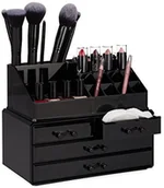 Kosmetyczki, organizery i kuferki - Relaxdays Relaxdays Organizer na kosmetyki do makijażu, mały, 2-częściowy zestaw do przechowywania szminek, akryl, z uchwytem na pomadki i 4 szufladami, czarny - miniaturka - grafika 1
