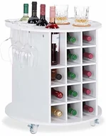 Pozostałe akcesoria kuchenne - Relaxdays Relaxdays, biały regał na wino na rolkach obracanych o 360°, 6 uchwytów szklanych, pojemnik na 17 butelek, okrągły, wys. x śr.: 56 x 54 cm 10025020 - miniaturka - grafika 1