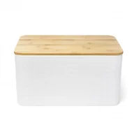 Chlebaki - Tadar GEOMETRIC CHLEBAK Z DREWNIANĄ POKRYWKĄ 35 X 23 CM BIAŁY STAL NIERDZEWNA 5903313415347 - miniaturka - grafika 1