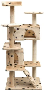 vidaXL Drapak dla kota, 125 cm, beżowy ze wzorem w kocie łapki - Drapaki dla kotów - miniaturka - grafika 2