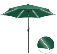 Parasole ogrodowe - vidaXL Parasol ogrodowy z LED i aluminiowym słupkiem, 300 cm, zielony vidaXL - miniaturka - grafika 1