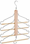 Wieszaki do szafy - Relaxdays , Naturalny wieszak na ubrania, uchwyt z 4 ruchomymi wieszakami, organizer do szafy, z metalowymi hakami, drewno lotosu, metal, 1 opakowanie - miniaturka - grafika 1