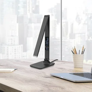 ALUMINOR Aluminor Sandra lampa stołowa LED z zegarem czarna - Lampy stojące - miniaturka - grafika 2