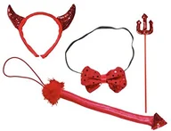 Stroje karnawałowe - Widmann Andreas 8565d  Teufel Girl zestaw, 4-częściowy, do włosów opaska na włosy z rogów i na muchę, czerwony, rozmiar uniwersalny SA-8565D - miniaturka - grafika 1