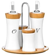 Pojemniki na przyprawy - Premier Housewares Premier housewares zestaw z octu i butelka na olej, sól i pieprz, podstawki, bambus/ceramiczny, biały, 5-częściowy zestaw 1103947 - miniaturka - grafika 1
