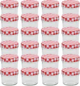 Pojemniki kuchenne - vidaXL Szklane słoiki na dżem, biało-czerwone pokrywki, 24 szt, 110 ml vidaXL - miniaturka - grafika 1