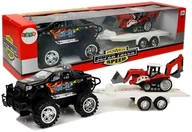 Pojazdy elektryczne dla dzieci - Import LEANToys Zestaw Pojazdów z Napędem Frykcyjnym Auto Terenowe Czarne z Koparką 8328 - miniaturka - grafika 1