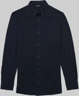 Koszule męskie - Borgio koszula lenola 00332 długi rękaw granatowy slim fit - miniaturka - grafika 1