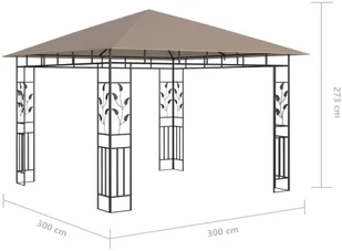 vidaXL Altana z moskitierą i sznurem lampek, 3x3x2,73 cm, kolor taupe! 3070318 - Altany ogrodowe - miniaturka - grafika 9