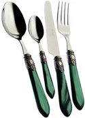 Zestawy sztućców - Casa Bugatti Bugatti zestaw sztućców 24-częściowy zestaw ze stali nierdzewnej 18/10 (DE) Oxford Mother of Pearl pierścionek srebrny uchwytu, zielona OXB4M-S3250 - miniaturka - grafika 1