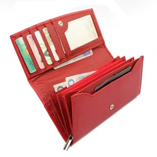 PolskaGalanteria.pl Portfel Damski PolskaGalanteria Długi Suwak Skóra Naturalna Czerwony Klapka z Wstawką Wzór VI KP D402 - Portfele - miniaturka - grafika 4