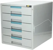 Półki na dokumenty - YELLOW ONE Szafka na dokumenty 5szuflad na zamek szaro/niebieska plastik - miniaturka - grafika 1
