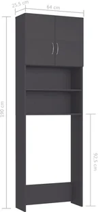 vidaXL Szafka na pralkę, szara, 64x25,5x190 cm, płyta wiórowa - Szafki łazienkowe - miniaturka - grafika 10