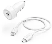 Ładowarki samochodowe - Hama samochodowa 1xUSB-C PD 20W QC 3.0 + kabel USB-C Lightning biała - miniaturka - grafika 1