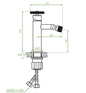 Laveo Bateria bidetowa z korkiem klik-klak czarna MURO BAU 732D - Baterie bidetowe - miniaturka - grafika 4