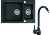 Zlewozmywaki - Laveo Celia granitowy 1,5-komorowy 65x44 cm z baterią zlewozmywakową granit SJCA730T - miniaturka - grafika 1