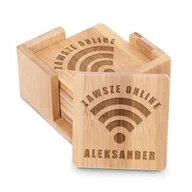 Pozostałe akcesoria barmańskie - Murrano Podkładki bambusowe pod piwo kawę zestaw x6 grawer zawsze online PDK-BMB-028 - miniaturka - grafika 1