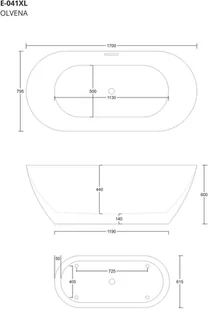 Corsan Wanna wolnostojąca E041 Olvena 170 cm z wykończeniem złotym 649001 - Wanny - miniaturka - grafika 2