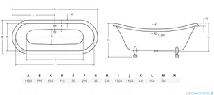 Besco Amelia wanna owalna Retro 190x77 + nogi złote #WKA-190W+ZL | - Wanny - miniaturka - grafika 2