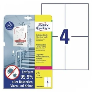 Avery Folia samoprzylepna antydrobnoustrojowa (antybakteryjna) usuwalna 105x148mm ZWECKFORM biała 10 arkuszy 40 etykiet /L8003REV-10/ ZW742-10 - Folie do drukarek - miniaturka - grafika 2