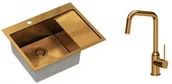Zlewozmywaki z baterią - QUADRON Quadron Zlewozmywak stalowy jednokomorowy z ociekaczem RUSSEL 116 kolor miedziany z baterią NATALIE Q LINE - miniaturka - grafika 1