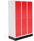 Meble do szkół i przedszkoli - AJ Produkty Szafka do szatni ROZ, 3 moduły, 6 drzwi, 1740x1200x550 mm, czerwony, z podstawą - miniaturka - grafika 1