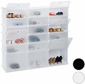 Szafki na buty - Relaxdays regał na buty z tworzywa sztucznego, 18 przegródek z drzwiami, system regałów DIY, 36 par butów, wys. x szer. x gł.: 125 x 140 x 36 cm, różne kolory Kolory 10024524_49 - miniaturka - grafika 1