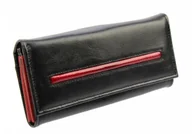 Portfele - PolskaGalanteria.pl Portfel Damski PolskaGalanteria Z Wstawką Długi Max z Klamrą Skóra Naturalna CZARNY Z CZERWONYM KP D18-WST - miniaturka - grafika 1