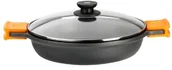Garnki - BRA Efficient  niskie garnek z pokrywką szklaną i silikonowe uchwytami, odlew aluminiowy z powłoką nieprzywierającą Teflon, Platinum Plus,, czarny, 30 cm A270530 - miniaturka - grafika 1