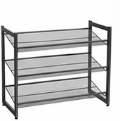 Szafki na buty - SONGMICS Songmics LMR03B stojak na buty z 3 półkami o regulowanej wysokości, z metalowej siatki, można ustawiać w stos, 74 x 62,8 x 31 cm (szer. x wys. x gł.), kolor czarny - miniaturka - grafika 1