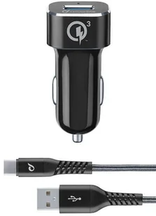 Zasilacz samochodowy CellularLine Tetra Force 18W QC 3.0 + USB-C kabel 1m TETRCBRHUKITQCTYCK) Czarny - Ładowarki samochodowe - miniaturka - grafika 2