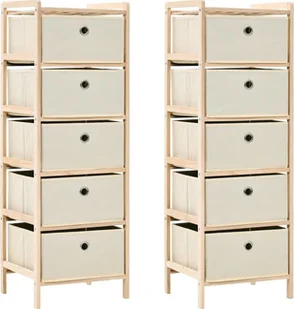 vidaXL Regał z 5 koszami z tkaniny, drewno cedrowe, beżowy - Regały - miniaturka - grafika 2