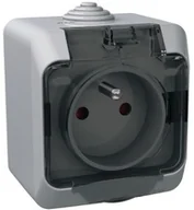 Gniazdka elektryczne - Schneider Cedar-Plus-Gniazdo-pojedyncze-2P+PE-z-przydymioną-klapką-IP44-szary WDE000642 - miniaturka - grafika 1