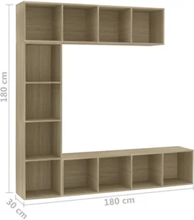 vidaXL 3-cz. regał na książki/ półka pod TV, dąb sonoma, 180x30x180 cm - Meblościanki - miniaturka - grafika 6