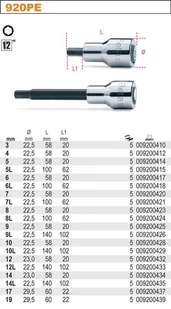 Beta NASADKA 1/2" KOŃCÓWKA TRZPIENIOWA DŁ.10M 920PE/10L - Klucze i nasadki - miniaturka - grafika 2