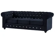 Sofy i kanapy - Vente-Unique 3-osobowa sofa CHESTERFIELD z weluru w kolorze czarnym z kryształowymi guzikami - miniaturka - grafika 1
